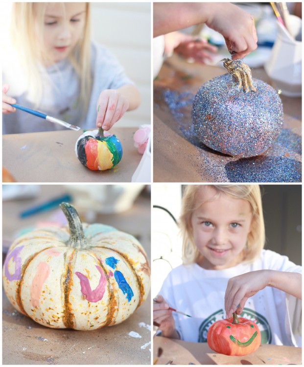 kiddo painted pumpkins