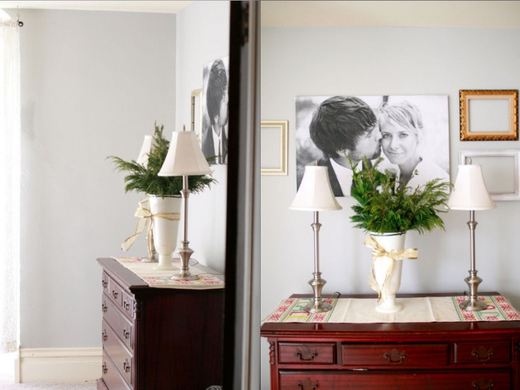 Christmas bedroom with fresh greenery