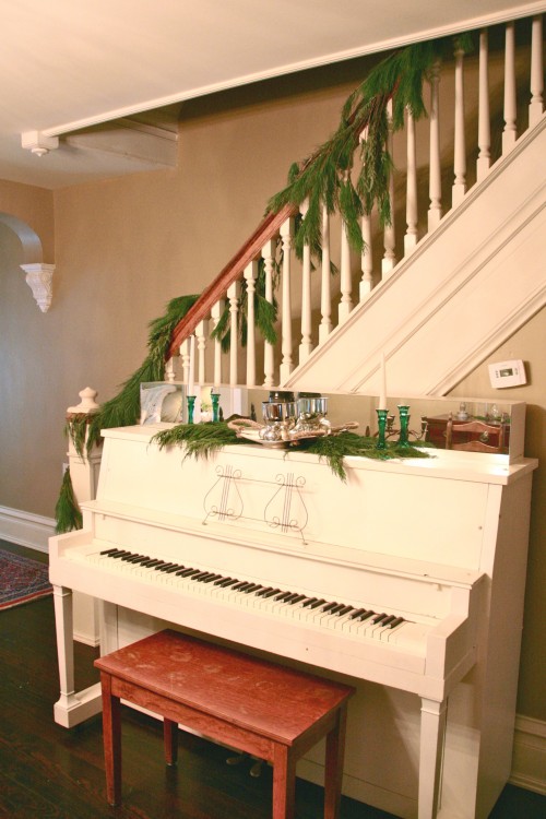Christmas piano and banister