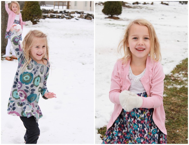 little girl snowball fight