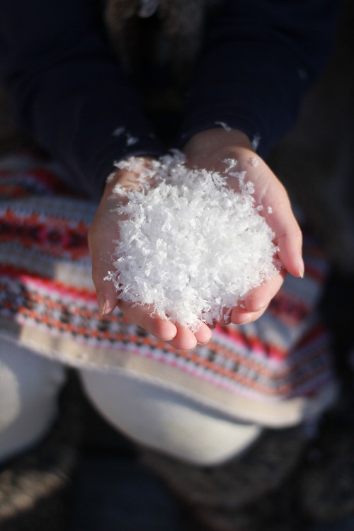 holding faux snow