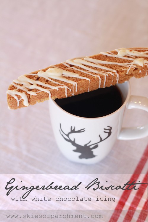 Gingerbread Biscotti with white chocolate icing