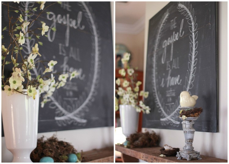 spring mantel with fresh blossoms