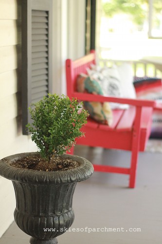 boxwoods on the front porch