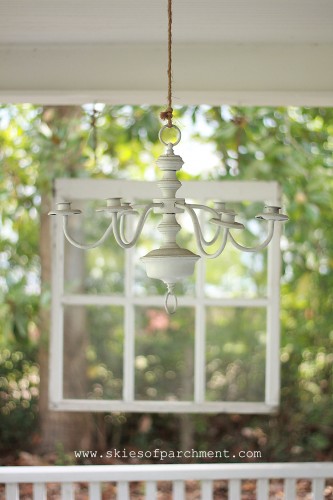 chandelier on the front porch