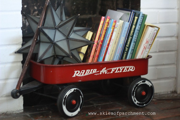 wagon in the bedroom with books