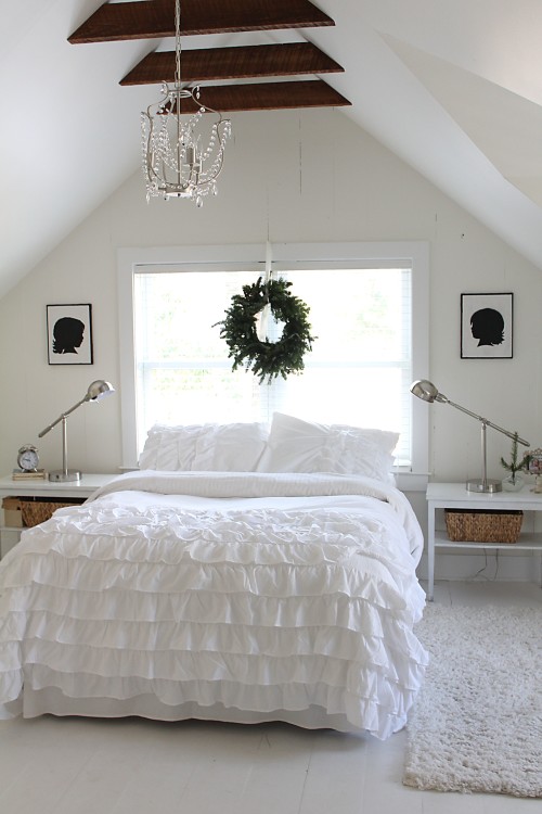 a white attic bedroom