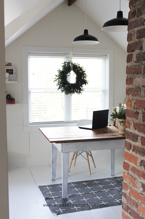 a white attic office