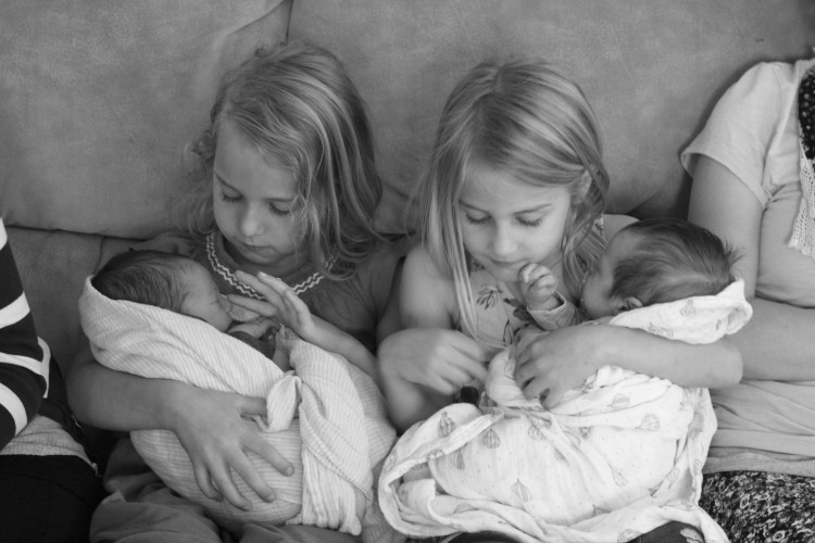 Zoe and Olivia with the babies